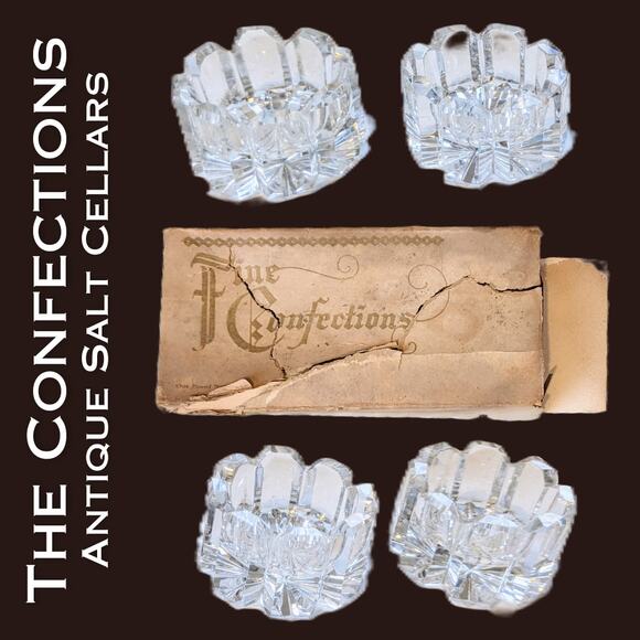 The Confections Antique Cut Crystal Clear Glass Salt Cellars Set of 4 Box - Picture 1 of 10